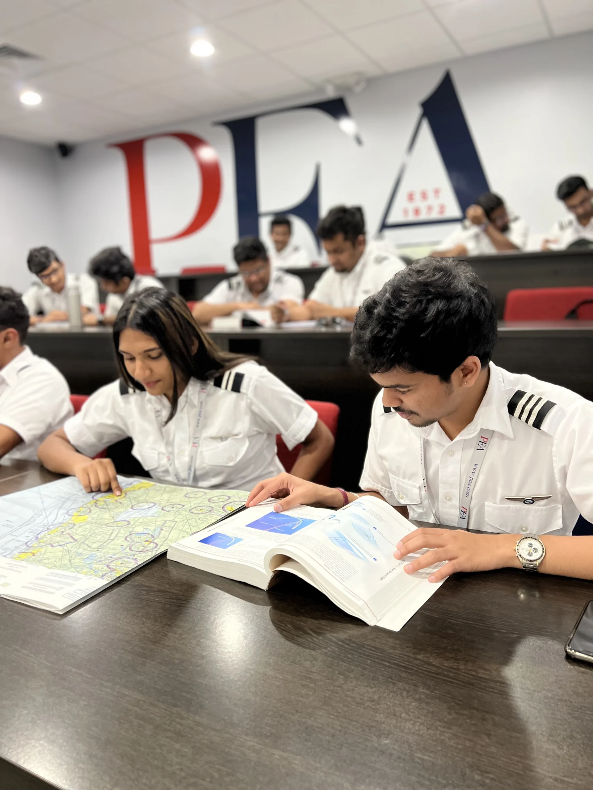 Pilot training in pea with books